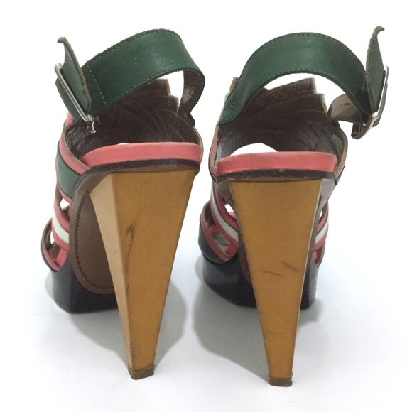 Marni Runway Multi-Color Paneled Leather Platform Sandal Heels - Picture 8 of 17